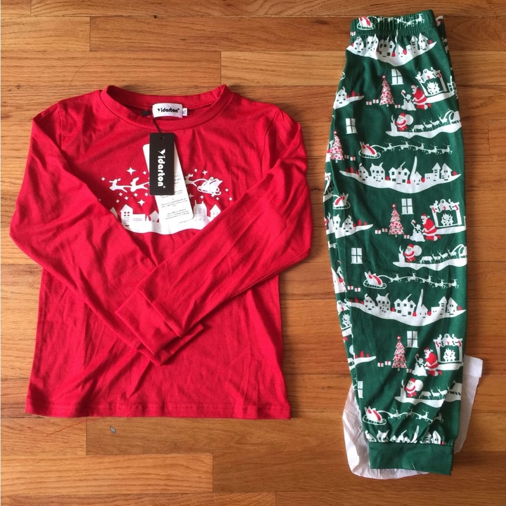 adidas Kids Festive Red and Green Pajama Set - Picture 1 of 4
